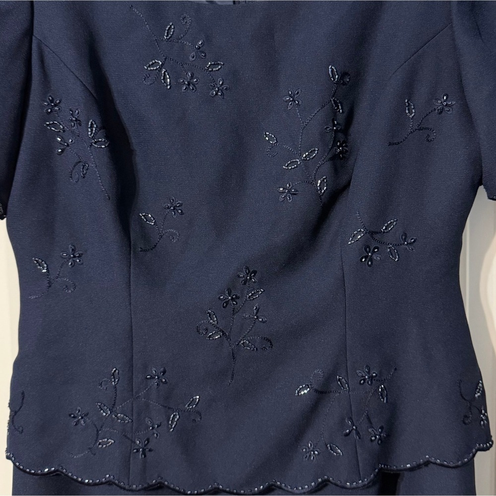 R&M Richards Mother of the Bride Dress 10 Navy Blue Embroidered Beaded Formal - Picture 3 of 11